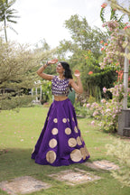 Designer Roman Silk Round Gota Pattern Lehenga with Mirror Lace Blouse