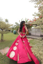 Designer Roman Silk Round Gota Pattern Lehenga with Mirror Lace Blouse