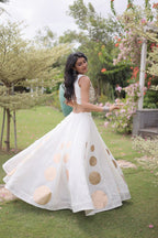 Designer Roman Silk Round Gota Pattern Lehenga with Mirror Lace Blouse