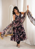 Aarohi Pure Muslin Floral Print Kali Cut Gown with Pant & Organza Embroidered Dupatta