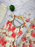 Aarohi Pure Muslin Floral Print Kali Cut Gown with Pant & Organza Embroidered Dupatta