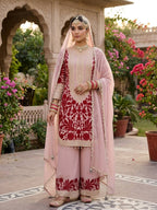Ridhanshi Heavy Faux Georgette Chain Stitch Embroidered Kurti with Pant & Lace Border Dupatta Set
