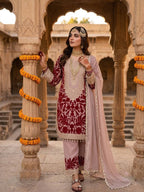 Ridhanshi Heavy Faux Georgette Chain Stitch Embroidered Kurti with Pant & Lace Border Dupatta Set