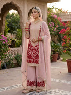 Ridhanshi Heavy Faux Georgette Chain Stitch Embroidered Kurti with Pant & Lace Border Dupatta Set