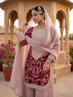 Ridhanshi Heavy Faux Georgette Chain Stitch Embroidered Kurti with Pant & Lace Border Dupatta Set