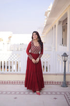 Premium Faux Georgette Embroidered Gown with Four Frill Layers