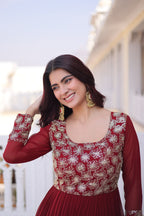 Premium Faux Georgette Embroidered Gown with Four Frill Layers
