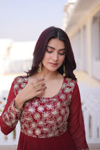 Premium Faux Georgette Embroidered Gown with Four Frill Layers
