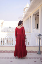 Premium Faux Georgette Embroidered Gown with Four Frill Layers