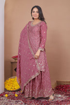Zarisha Chinon Sequins Embroidered Sharara Suit with Dupatta