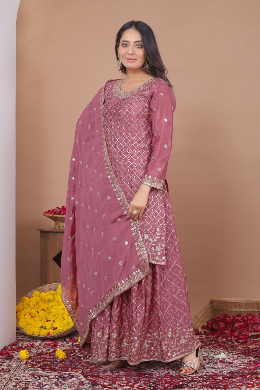 Zarisha Chinon Sequins Embroidered Sharara Suit with Dupatta