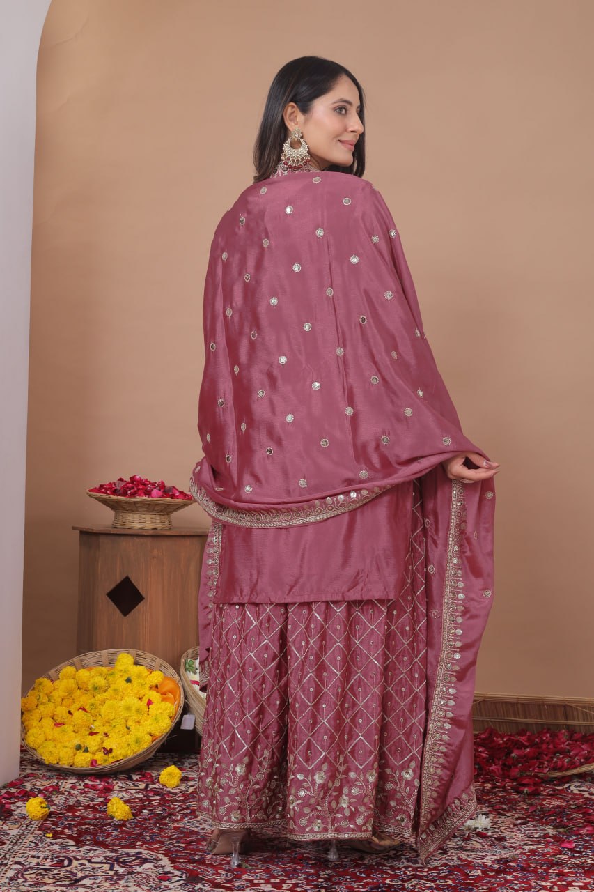 Zarisha Chinon Sequins Embroidered Sharara Suit with Dupatta