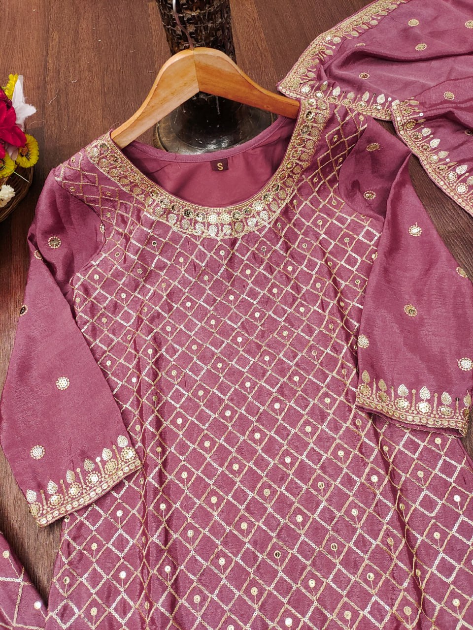 Zarisha Chinon Sequins Embroidered Sharara Suit with Dupatta