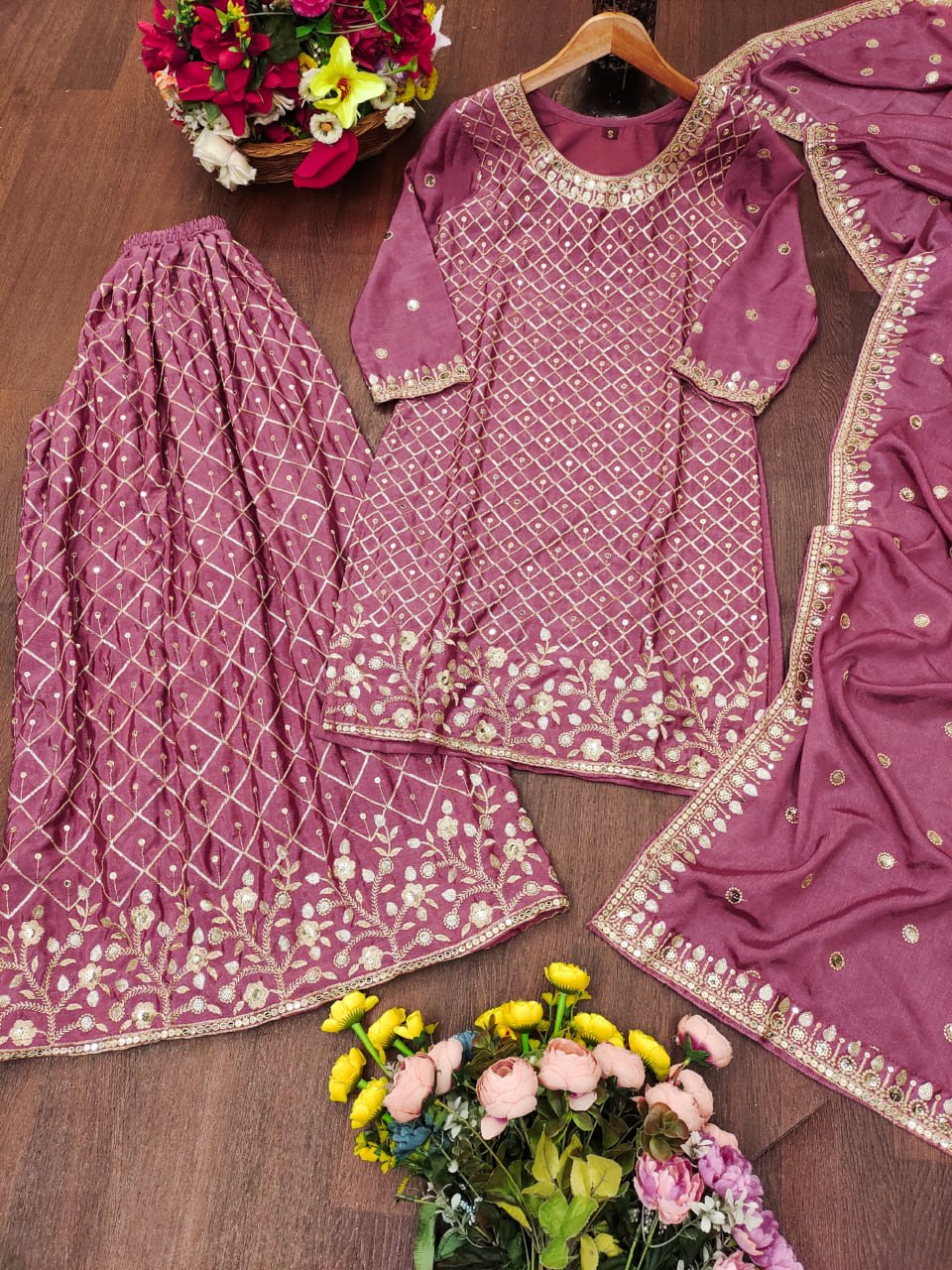 Zarisha Chinon Sequins Embroidered Sharara Suit with Dupatta