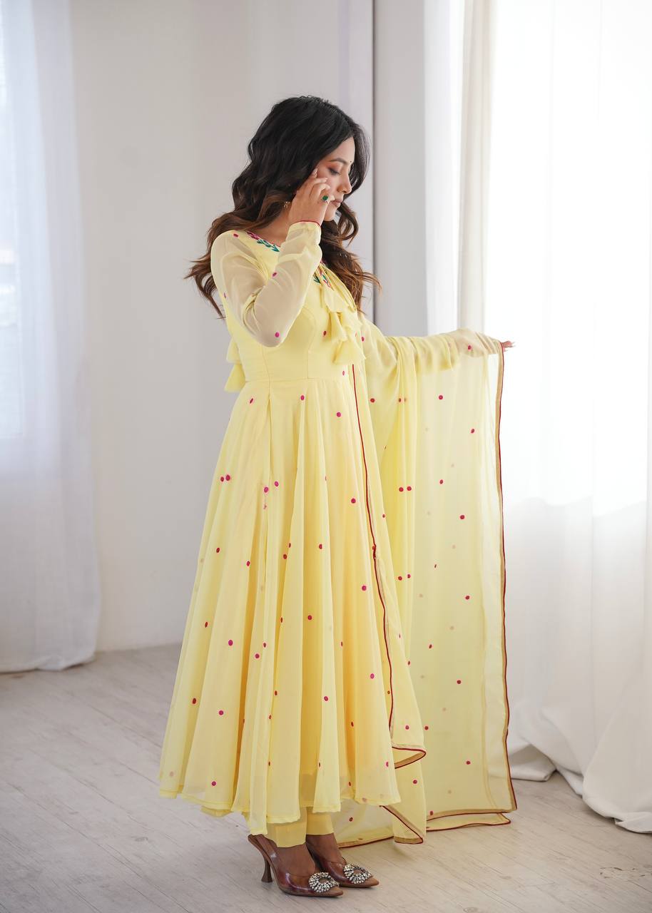 Sarvika Heavy Faux Georgette Embroidered Anarkali with Pant & Dupatta Set