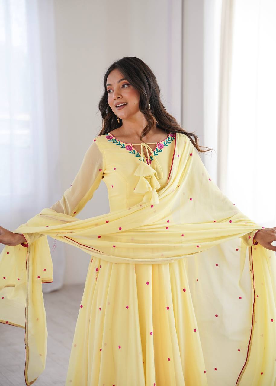 Sarvika Heavy Faux Georgette Embroidered Anarkali with Pant & Dupatta Set