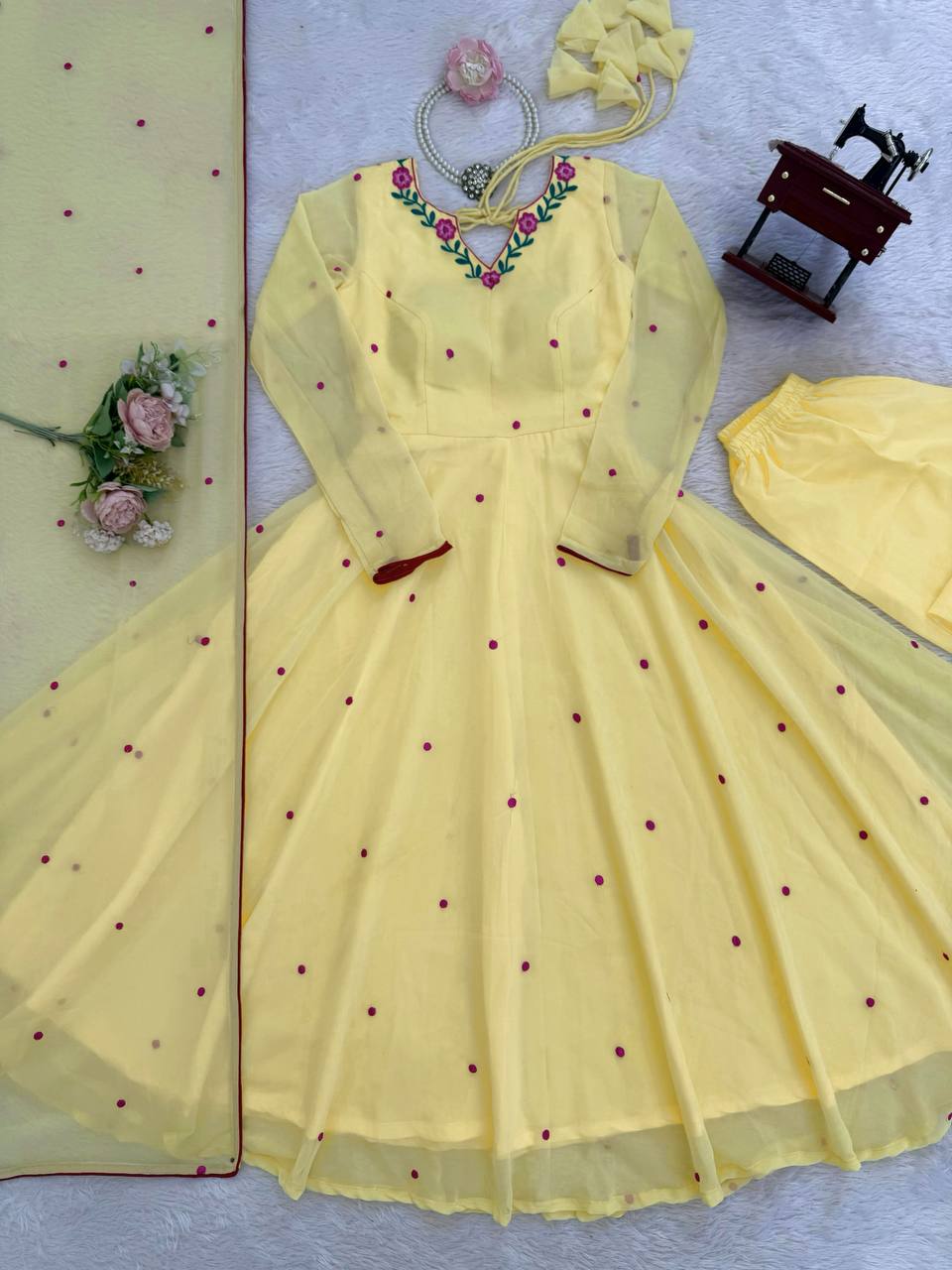 Sarvika Heavy Faux Georgette Embroidered Anarkali with Pant & Dupatta Set