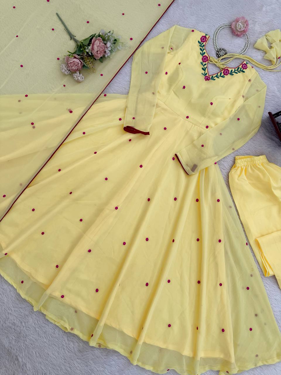 Sarvika Heavy Faux Georgette Embroidered Anarkali with Pant & Dupatta Set