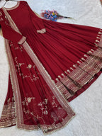 Designer Party Wear Faux Blooming Embroidered Anarkali Gown with Sequins Dupatta