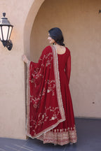 Designer Party Wear Faux Blooming Embroidered Anarkali Gown with Sequins Dupatta