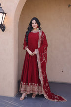 Designer Party Wear Faux Blooming Embroidered Anarkali Gown with Sequins Dupatta