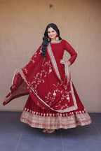 Designer Party Wear Faux Blooming Embroidered Anarkali Gown with Sequins Dupatta