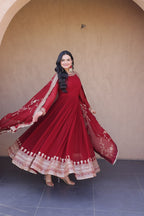 Designer Party Wear Faux Blooming Embroidered Anarkali Gown with Sequins Dupatta