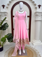Saanjh Natural Crepe Coding Dori Anarkali with Pant & Mirror Work Dupatta Set
