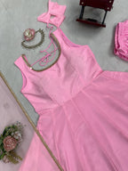 Saanjh Natural Crepe Coding Dori Anarkali with Pant & Mirror Work Dupatta Set