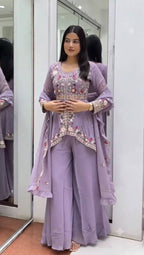 Aarvika Rangoli Silk Sequins Embroidered Kurti with Palazzo & Dupatta Set