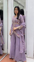 Aarvika Rangoli Silk Sequins Embroidered Kurti with Palazzo & Dupatta Set