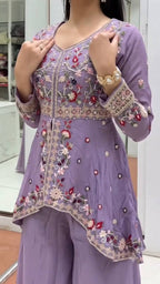 Aarvika Rangoli Silk Sequins Embroidered Kurti with Palazzo & Dupatta Set