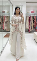 Aarvika Rangoli Silk Sequins Embroidered Kurti with Palazzo & Dupatta Set