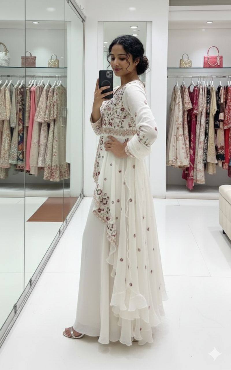 Aarvika Rangoli Silk Sequins Embroidered Kurti with Palazzo & Dupatta Set