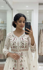 Aarvika Rangoli Silk Sequins Embroidered Kurti with Palazzo & Dupatta Set