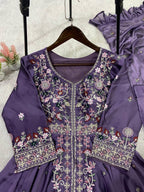 Aarvika Rangoli Silk Sequins Embroidered Kurti with Palazzo & Dupatta Set