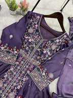 Aarvika Rangoli Silk Sequins Embroidered Kurti with Palazzo & Dupatta Set