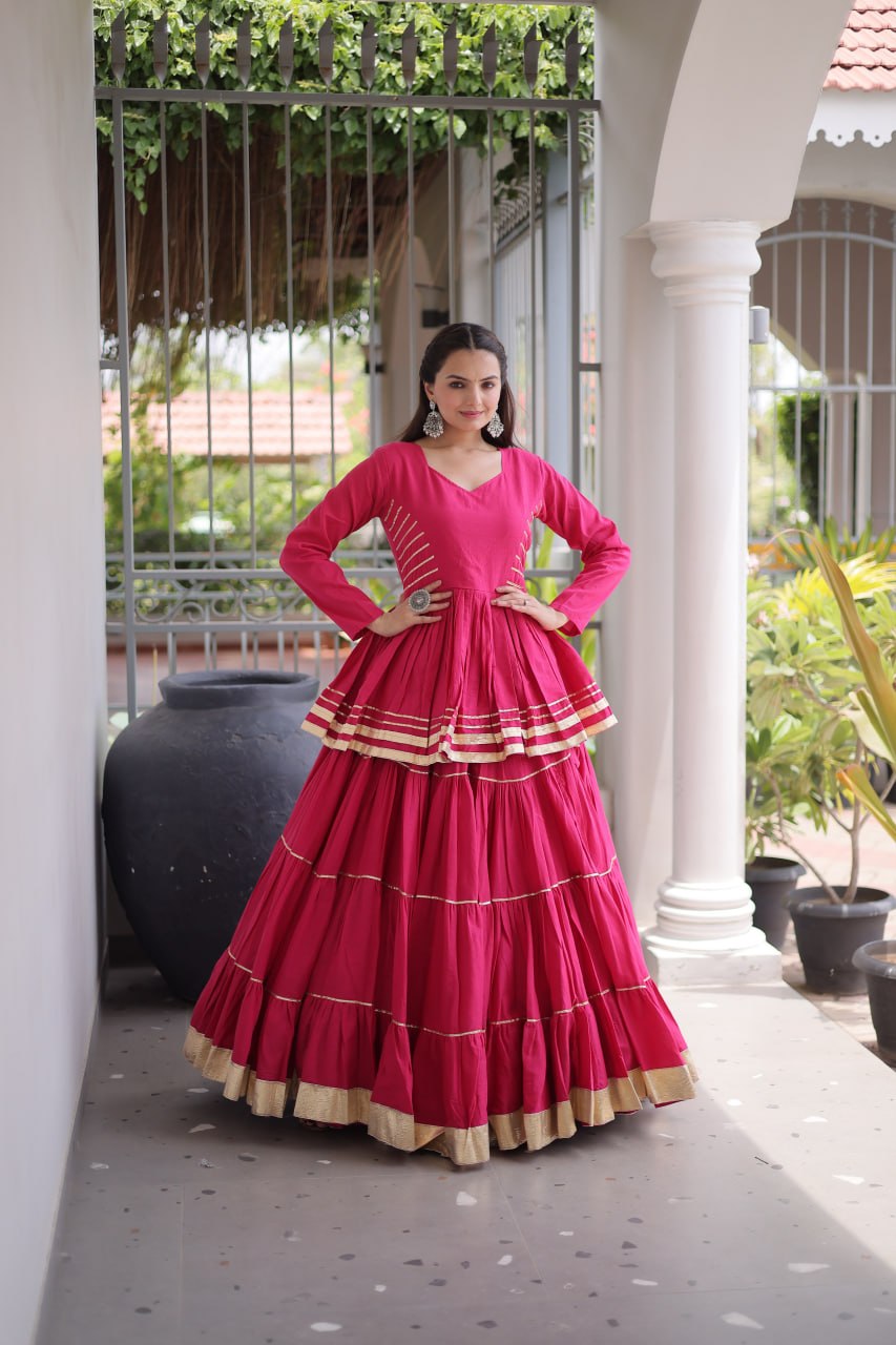 Designer Artisan Cora Cotton Gota Patti Embroidered Peplum Lehenga Choli with Grand Flared Lehenga