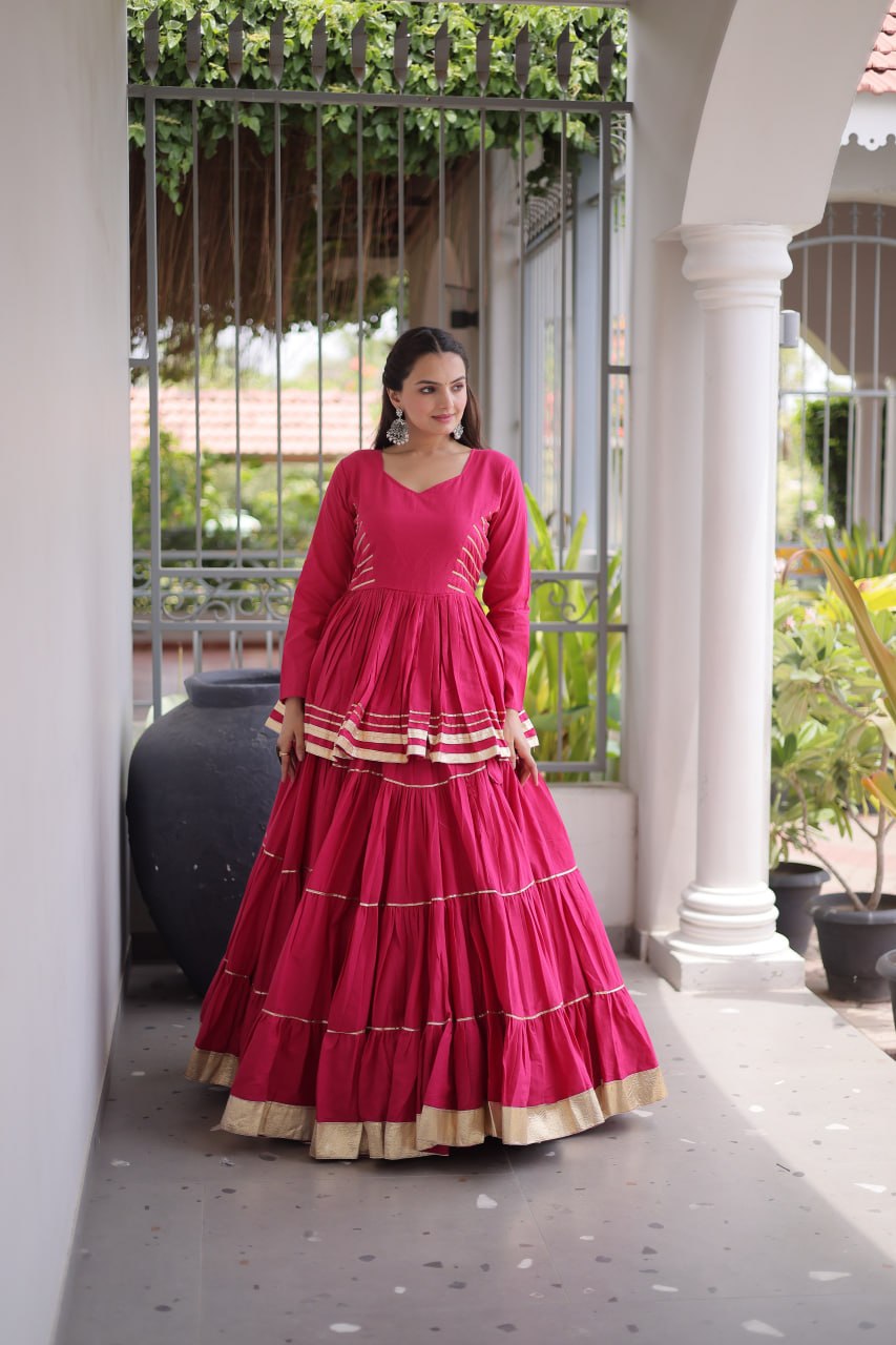 Designer Artisan Cora Cotton Gota Patti Embroidered Peplum Lehenga Choli with Grand Flared Lehenga