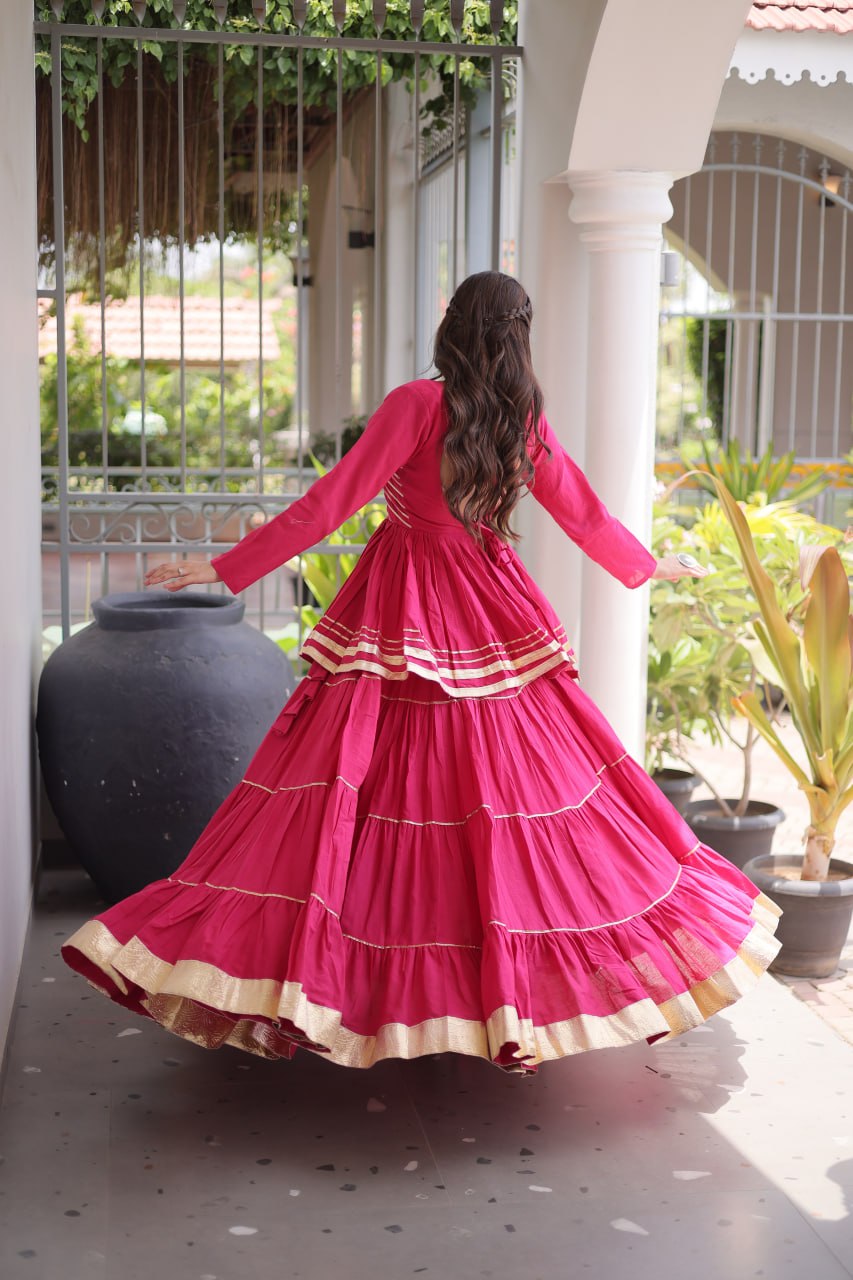 Designer Artisan Cora Cotton Gota Patti Embroidered Peplum Lehenga Choli with Grand Flared Lehenga
