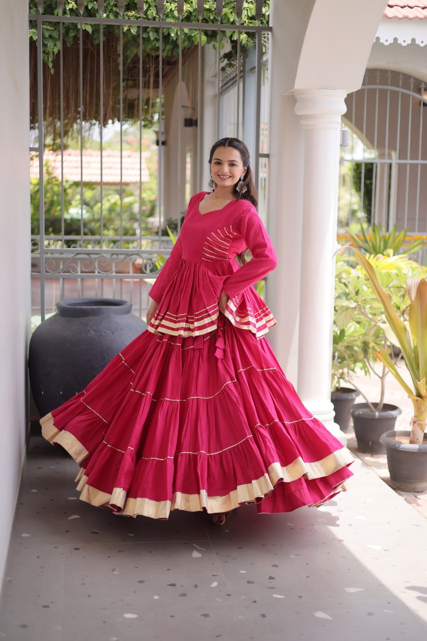 Designer Artisan Cora Cotton Gota Patti Embroidered Peplum Lehenga Choli with Grand Flared Lehenga