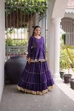 Designer Artisan Cora Cotton Gota Patti Embroidered Peplum Lehenga Choli with Grand Flared Lehenga