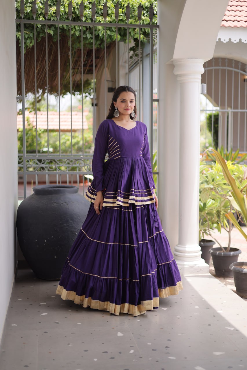 Designer Artisan Cora Cotton Gota Patti Embroidered Peplum Lehenga Choli with Grand Flared Lehenga