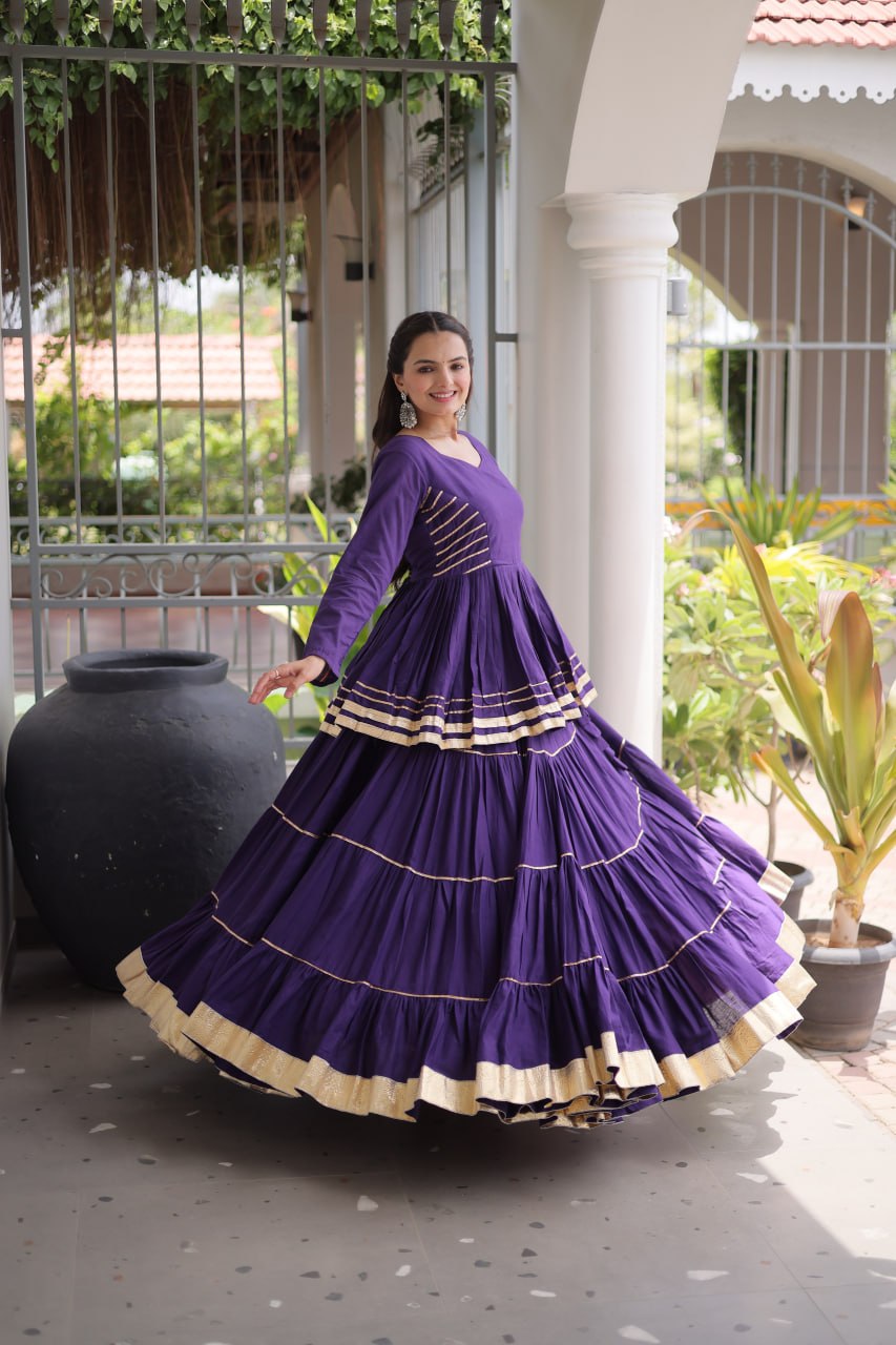 Designer Artisan Cora Cotton Gota Patti Embroidered Peplum Lehenga Choli with Grand Flared Lehenga