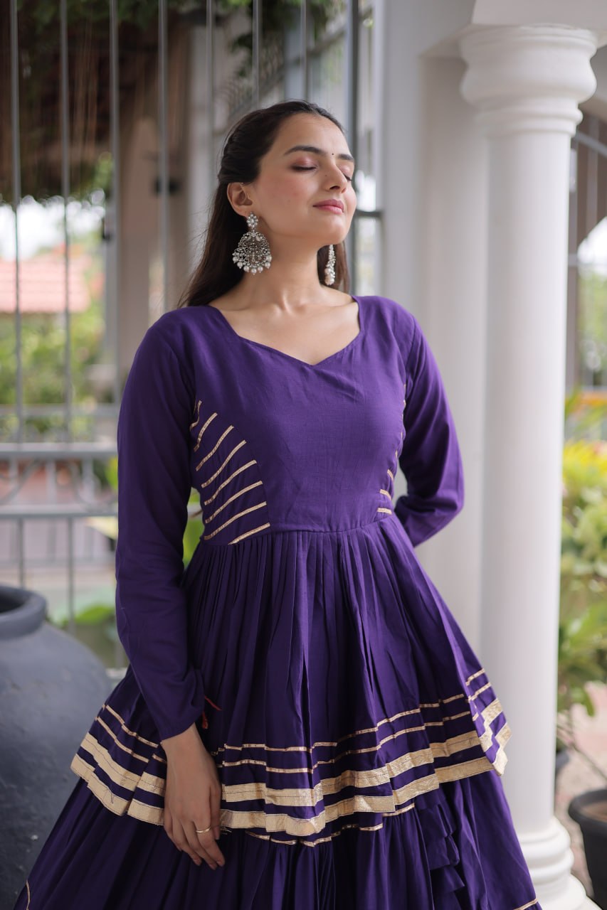 Designer Artisan Cora Cotton Gota Patti Embroidered Peplum Lehenga Choli with Grand Flared Lehenga
