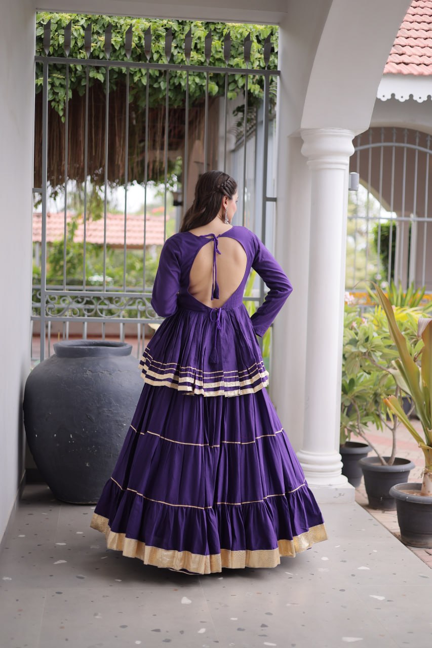 Designer Artisan Cora Cotton Gota Patti Embroidered Peplum Lehenga Choli with Grand Flared Lehenga
