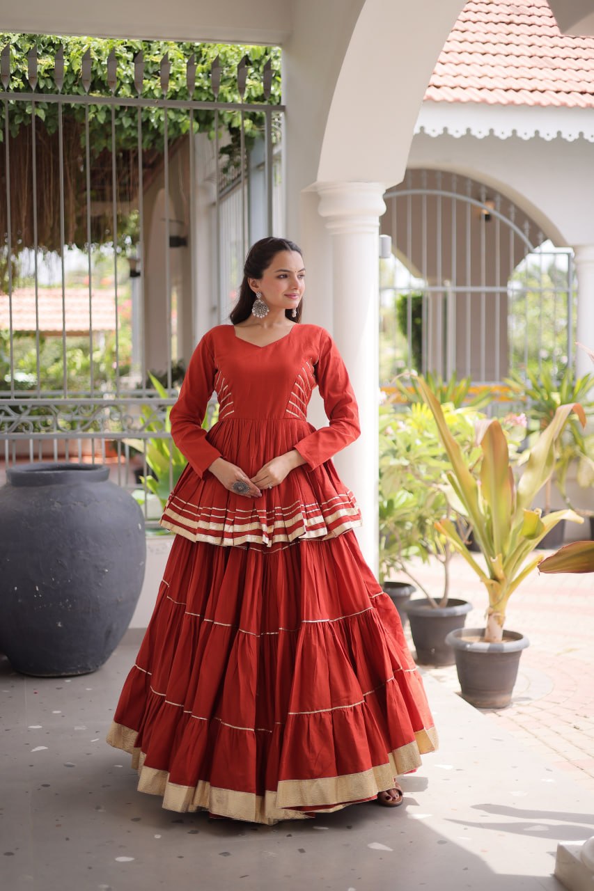 Designer Artisan Cora Cotton Gota Patti Embroidered Peplum Lehenga Choli with Grand Flared Lehenga