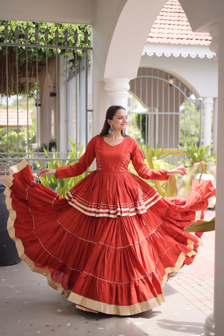 Designer Artisan Cora Cotton Gota Patti Embroidered Peplum Lehenga Choli with Grand Flared Lehenga