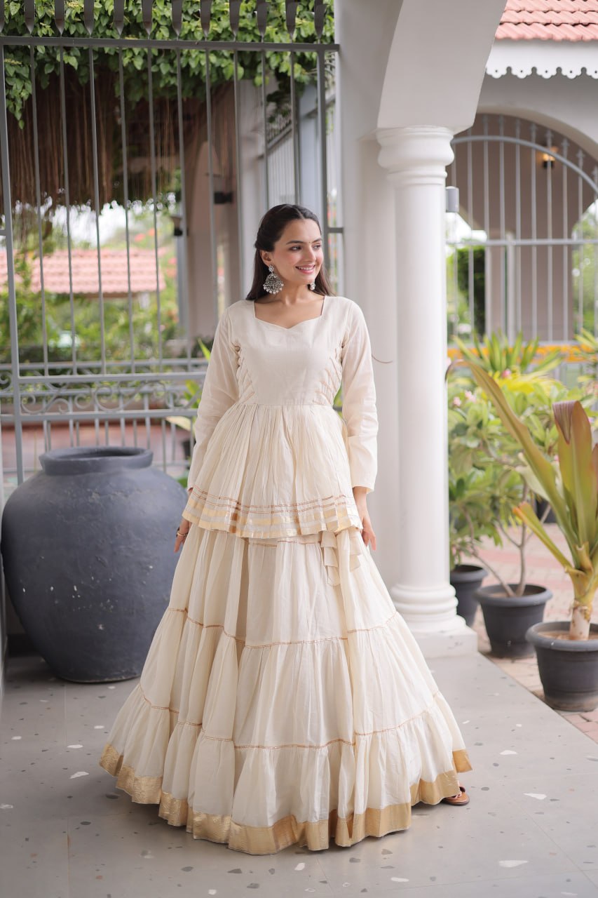 Designer Artisan Cora Cotton Gota Patti Embroidered Peplum Lehenga Choli with Grand Flared Lehenga