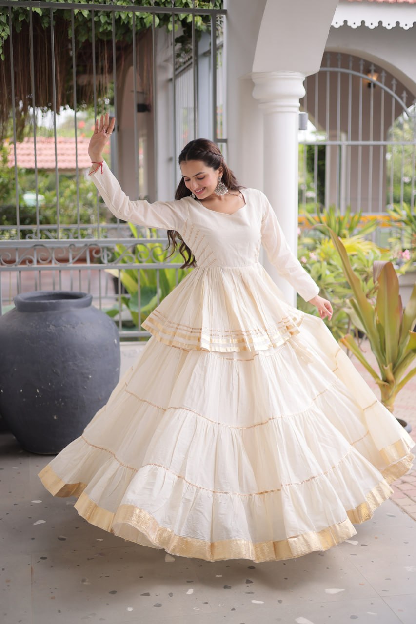 Designer Artisan Cora Cotton Gota Patti Embroidered Peplum Lehenga Choli with Grand Flared Lehenga